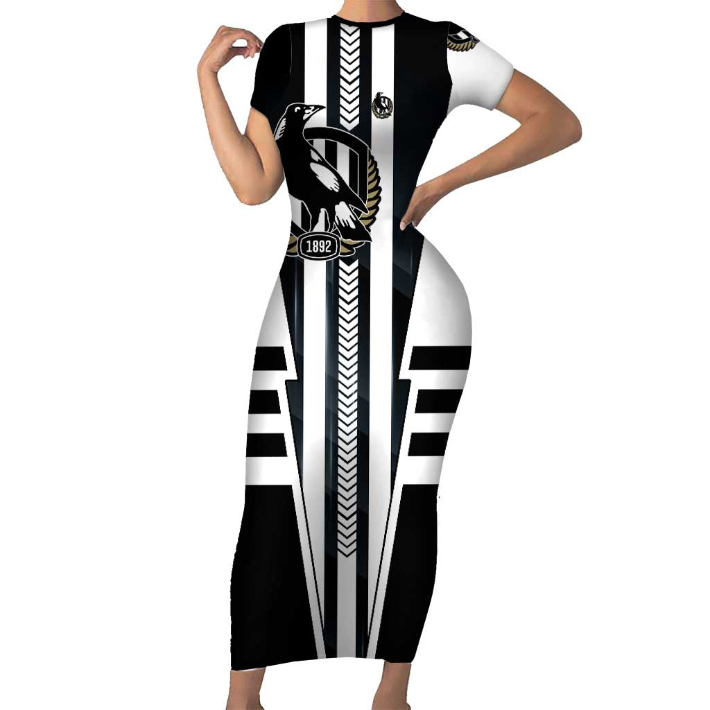 Personalized Collingwood Magpies Short Sleeve Bodycon Dress Modern Geometric Sports Graphic Style
