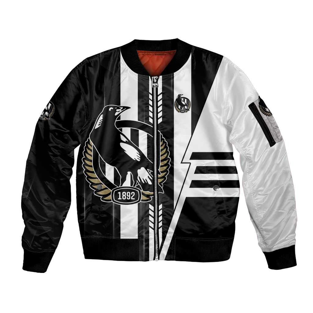 Personalized Collingwood Magpies Sleeve Zip Bomber Jacket Modern Geometric Sports Graphic Style