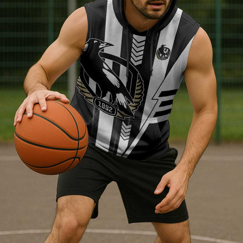 Personalized Collingwood Magpies Sleeveless Hoodie Modern Geometric Sports Graphic Style