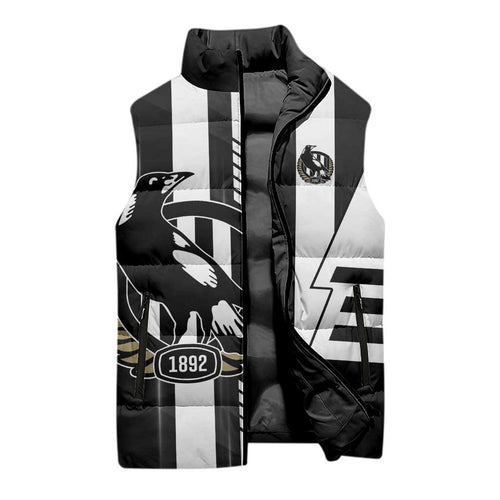 Personalized Collingwood Magpies Sleeveless Puffer Jacket Modern Geometric Sports Graphic Style