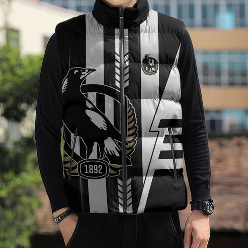 Personalized Collingwood Magpies Sleeveless Puffer Jacket Modern Geometric Sports Graphic Style