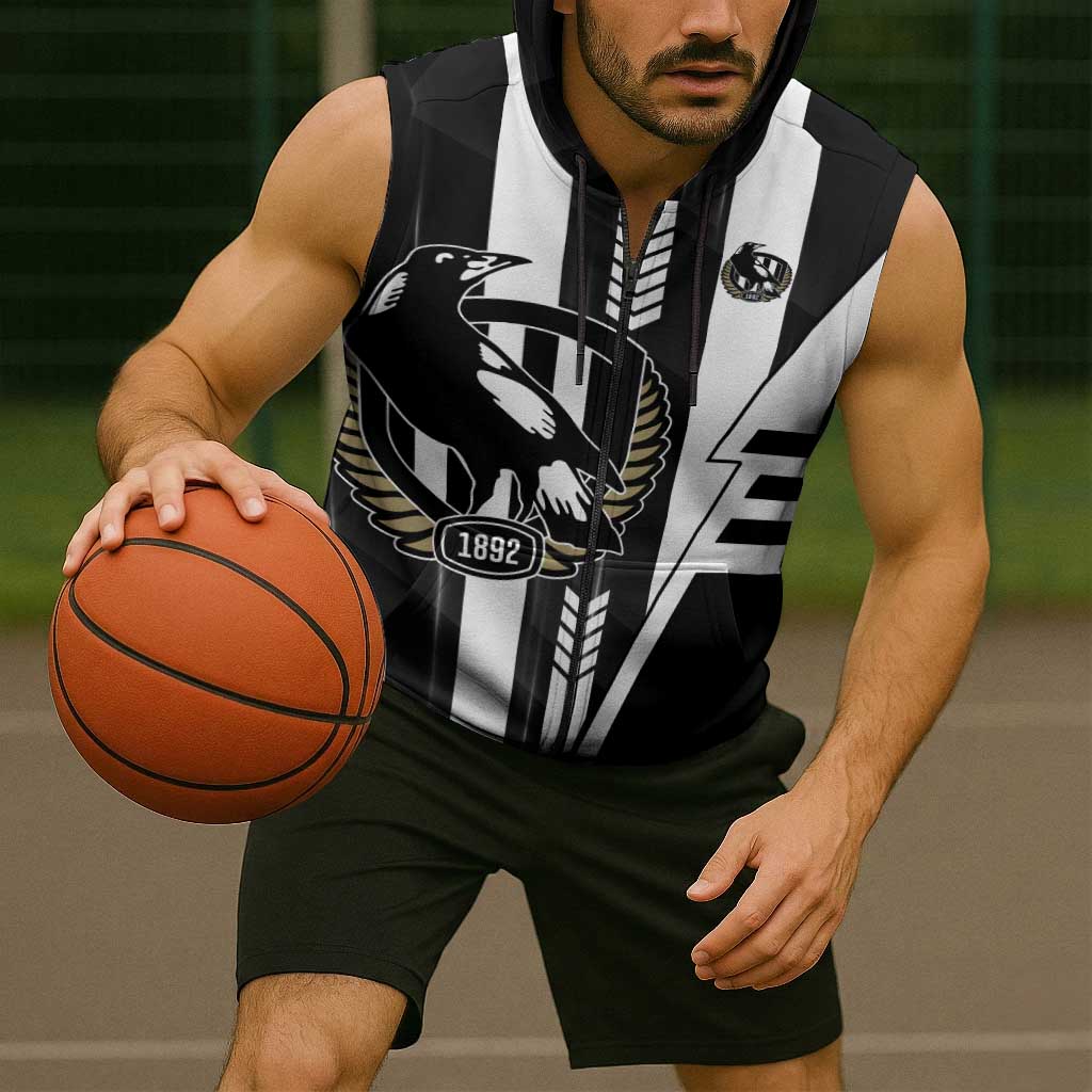 Personalized Collingwood Magpies Sleeveless Zip Hoodie Modern Geometric Sports Graphic Style