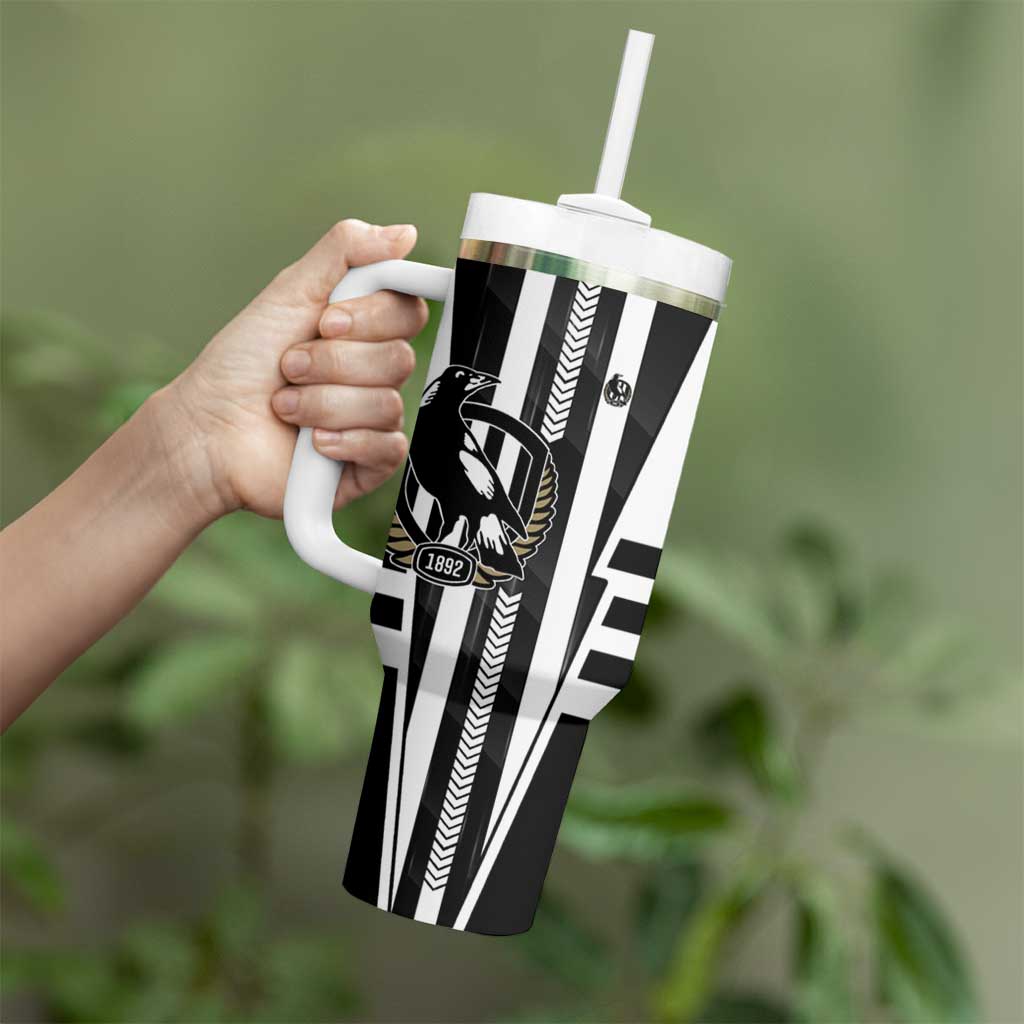 Personalized Collingwood Magpies Tumbler With Handle Modern Geometric Sports Graphic Style