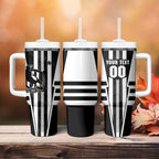 Personalized Collingwood Magpies Tumbler With Handle Modern Geometric Sports Graphic Style