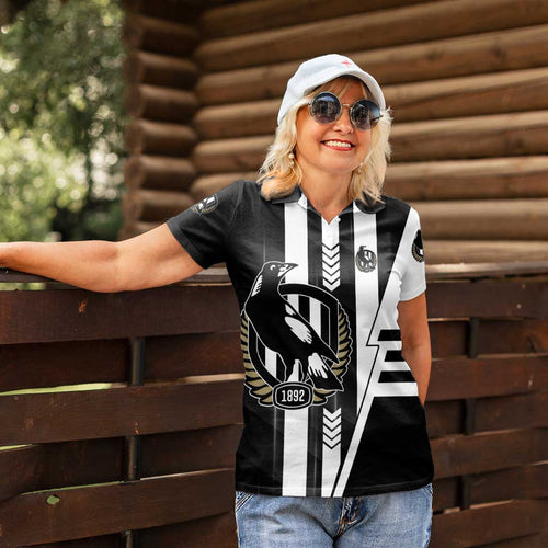Personalized Collingwood Magpies Women Polo Shirt Modern Geometric Sports Graphic Style
