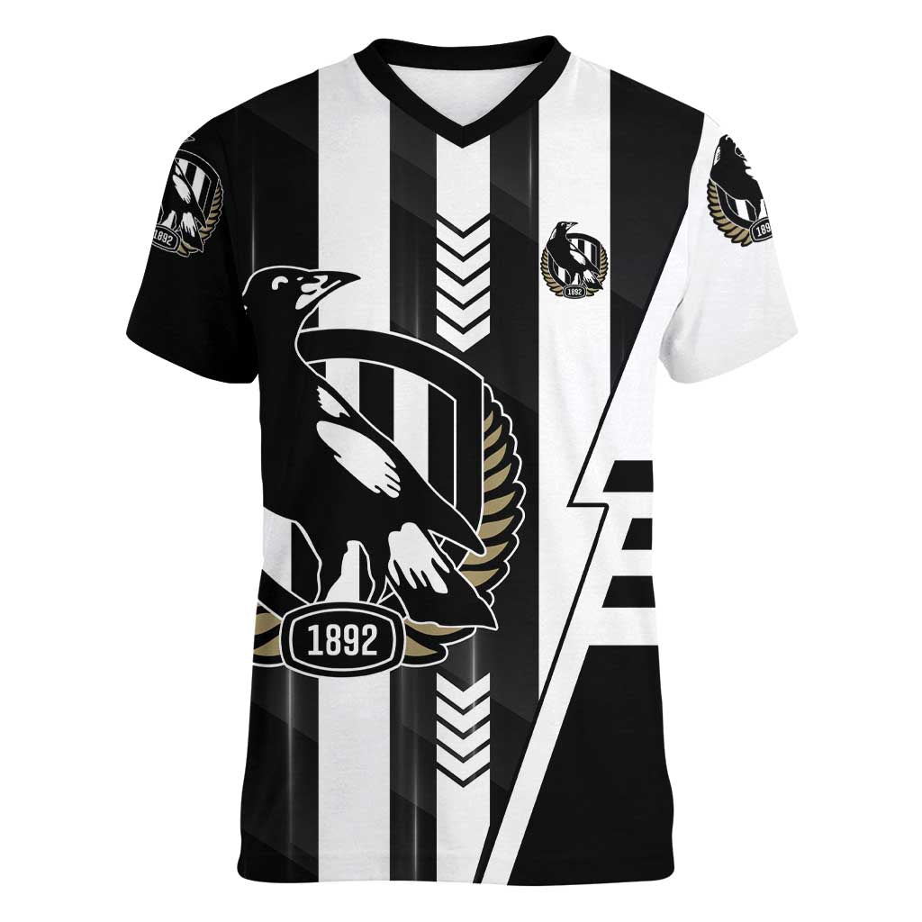 Personalized Collingwood Magpies Women V-Neck T-Shirt Modern Geometric Sports Graphic Style