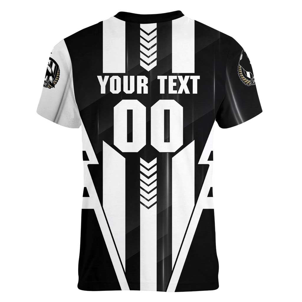 Personalized Collingwood Magpies Women V-Neck T-Shirt Modern Geometric Sports Graphic Style