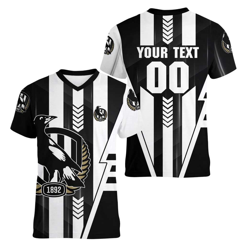 Personalized Collingwood Magpies Women V-Neck T-Shirt Modern Geometric Sports Graphic Style