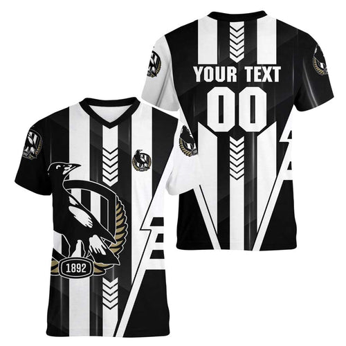 Personalized Collingwood Magpies Women V-Neck T-Shirt Modern Geometric Sports Graphic Style