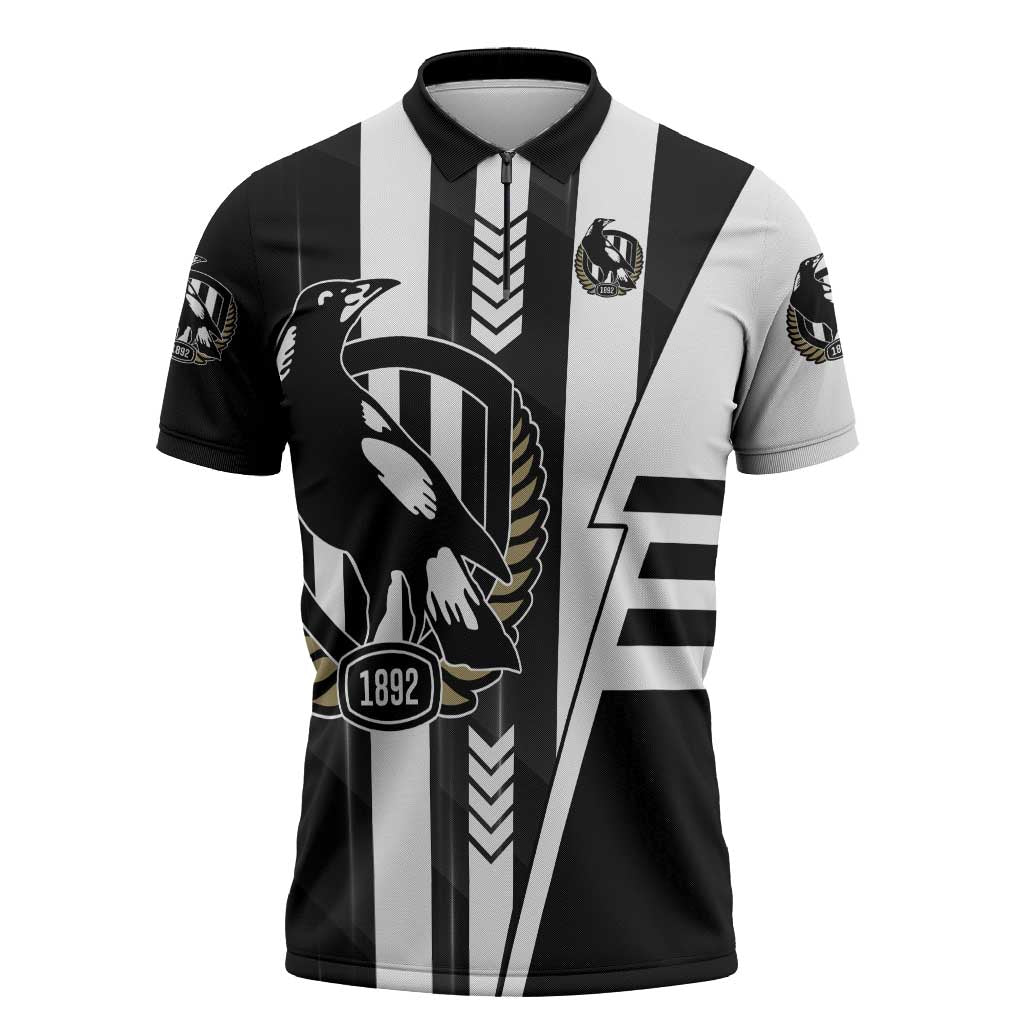 Personalized Collingwood Magpies Zipper Polo Shirt Modern Geometric Sports Graphic Style