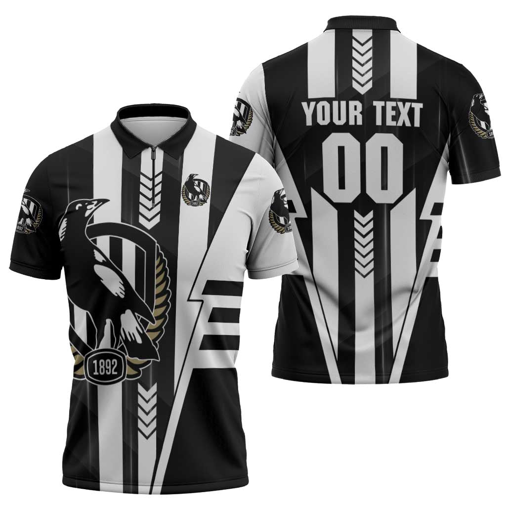 Personalized Collingwood Magpies Zipper Polo Shirt Modern Geometric Sports Graphic Style
