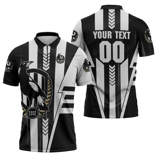 Personalized Collingwood Magpies Zipper Polo Shirt Modern Geometric Sports Graphic Style