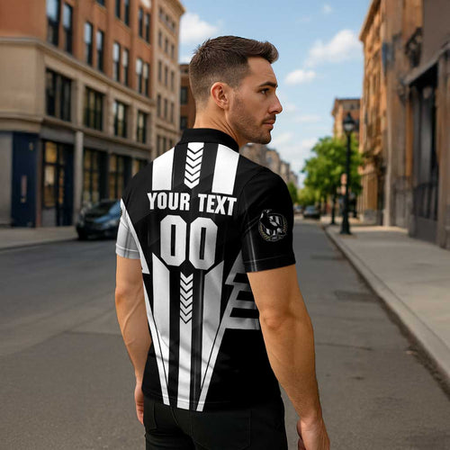 Personalized Collingwood Magpies Zipper Polo Shirt Modern Geometric Sports Graphic Style