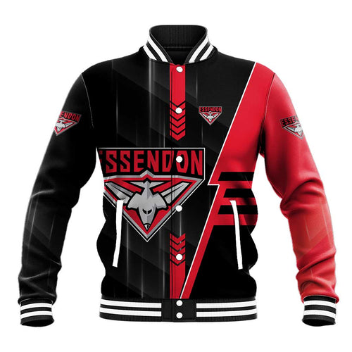 Personalized Essendon Bombers Baseball Jacket Modern Geometric Sports Graphic Style