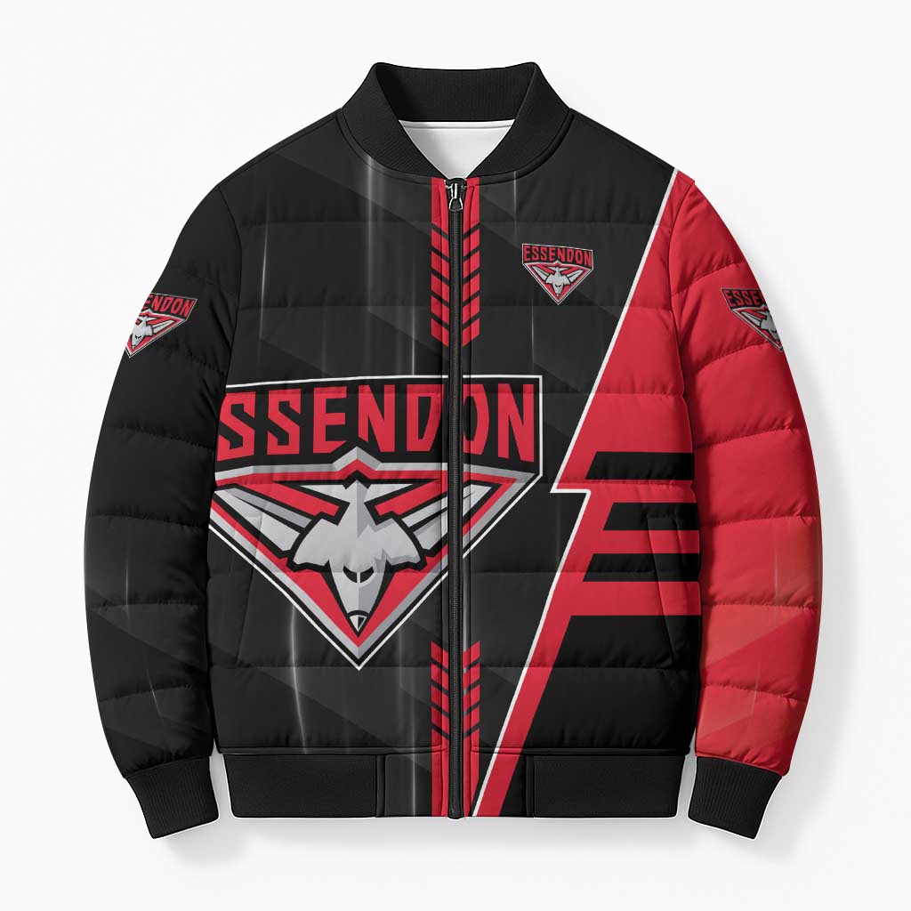 Personalized Essendon Bombers Bomber Puffer Jacket Modern Geometric Sports Graphic Style