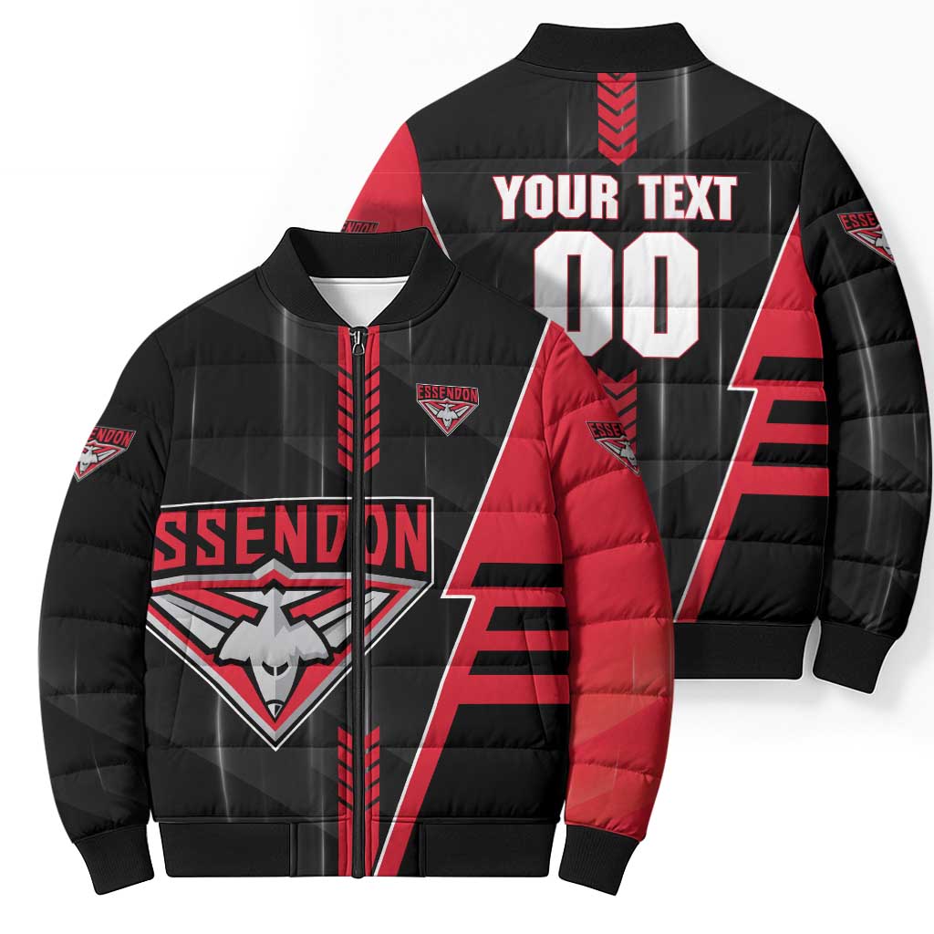 Personalized Essendon Bombers Bomber Puffer Jacket Modern Geometric Sports Graphic Style