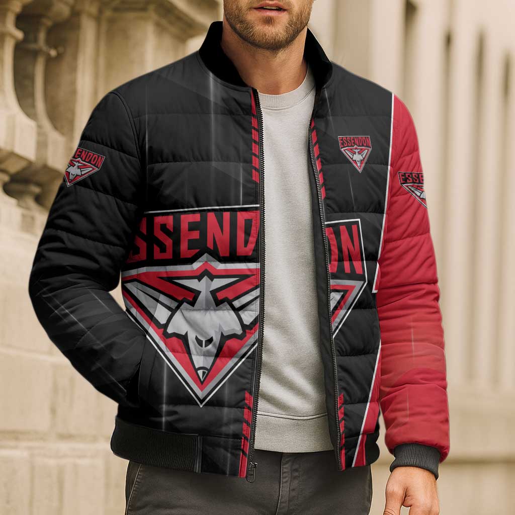 Personalized Essendon Bombers Bomber Puffer Jacket Modern Geometric Sports Graphic Style