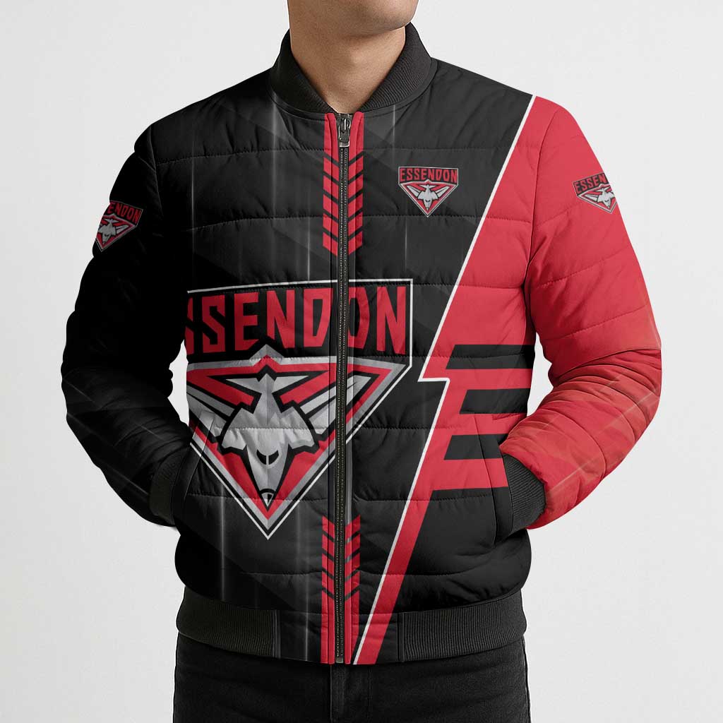 Personalized Essendon Bombers Bomber Puffer Jacket Modern Geometric Sports Graphic Style