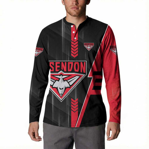 Personalized Essendon Bombers Button Sweatshirt Modern Geometric Sports Graphic Style