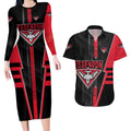Personalized Essendon Bombers Couples Matching Long Sleeve Bodycon Dress and Hawaiian Shirt Modern Geometric Sports Graphic Style