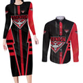Personalized Essendon Bombers Couples Matching Long Sleeve Bodycon Dress and Long Sleeve Button Shirt Modern Geometric Sports Graphic Style