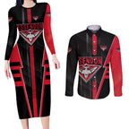 Personalized Essendon Bombers Couples Matching Long Sleeve Bodycon Dress and Long Sleeve Button Shirt Modern Geometric Sports Graphic Style