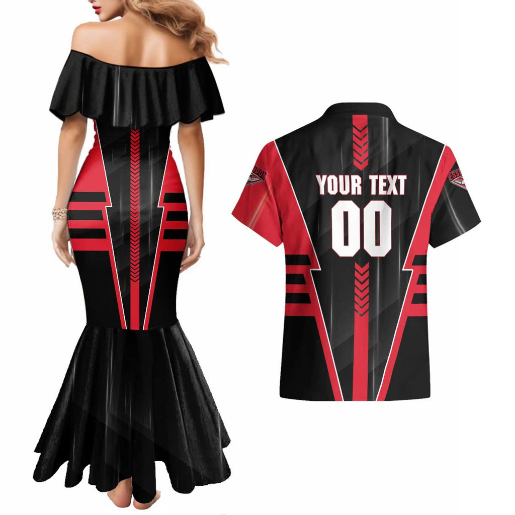 Personalized Essendon Bombers Couples Matching Mermaid Dress and Hawaiian Shirt Modern Geometric Sports Graphic Style