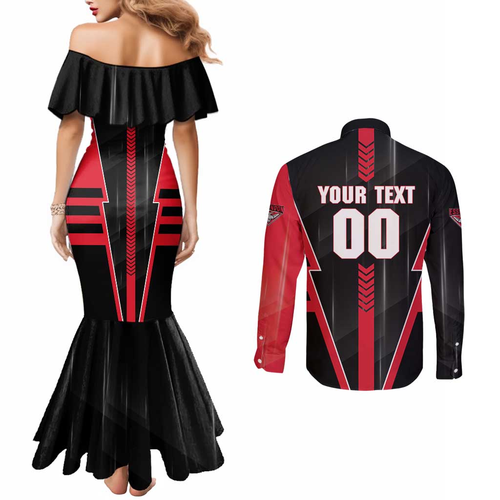 Personalized Essendon Bombers Couples Matching Mermaid Dress and Long Sleeve Button Shirt Modern Geometric Sports Graphic Style