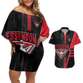 Personalized Essendon Bombers Couples Matching Off Shoulder Short Dress and Hawaiian Shirt Modern Geometric Sports Graphic Style