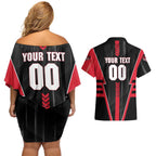 Personalized Essendon Bombers Couples Matching Off Shoulder Short Dress and Hawaiian Shirt Modern Geometric Sports Graphic Style
