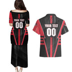 Personalized Essendon Bombers Couples Matching Puletasi and Hawaiian Shirt Modern Geometric Sports Graphic Style