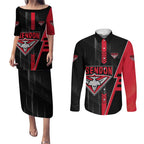 Personalized Essendon Bombers Couples Matching Puletasi and Long Sleeve Button Shirt Modern Geometric Sports Graphic Style