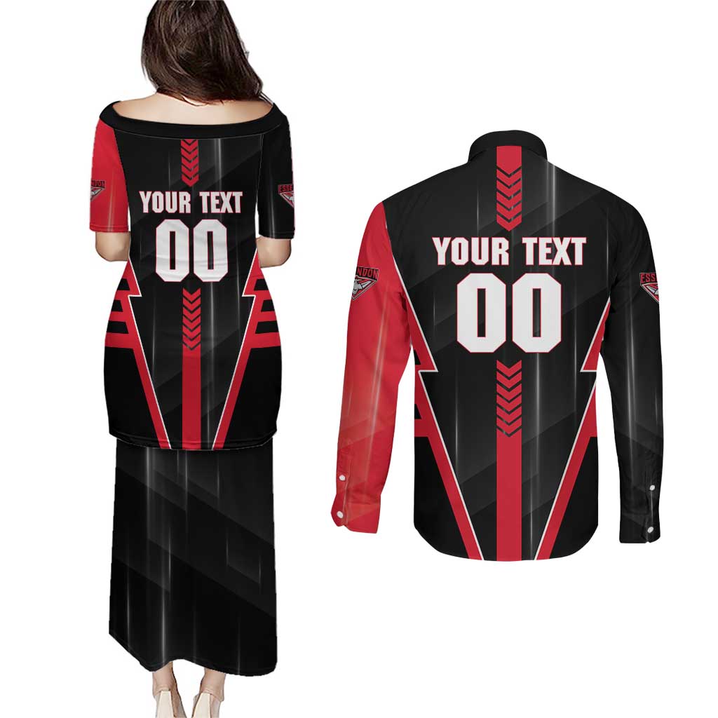Personalized Essendon Bombers Couples Matching Puletasi and Long Sleeve Button Shirt Modern Geometric Sports Graphic Style