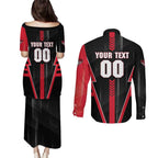 Personalized Essendon Bombers Couples Matching Puletasi and Long Sleeve Button Shirt Modern Geometric Sports Graphic Style