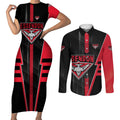 Personalized Essendon Bombers Couples Matching Short Sleeve Bodycon Dress and Long Sleeve Button Shirt Modern Geometric Sports Graphic Style