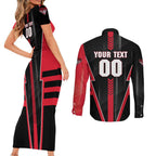 Personalized Essendon Bombers Couples Matching Short Sleeve Bodycon Dress and Long Sleeve Button Shirt Modern Geometric Sports Graphic Style