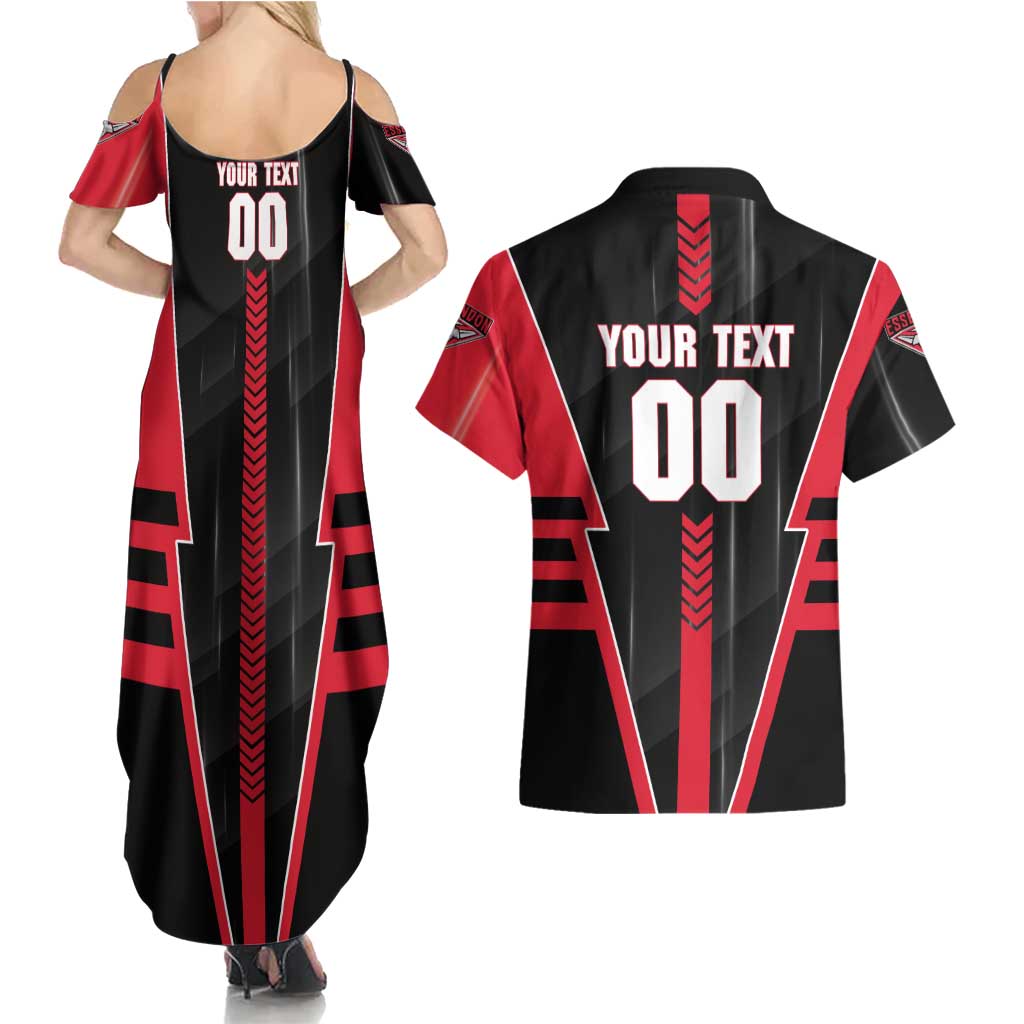 Personalized Essendon Bombers Couples Matching Summer Maxi Dress and Hawaiian Shirt Modern Geometric Sports Graphic Style