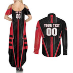 Personalized Essendon Bombers Couples Matching Summer Maxi Dress and Long Sleeve Button Shirt Modern Geometric Sports Graphic Style