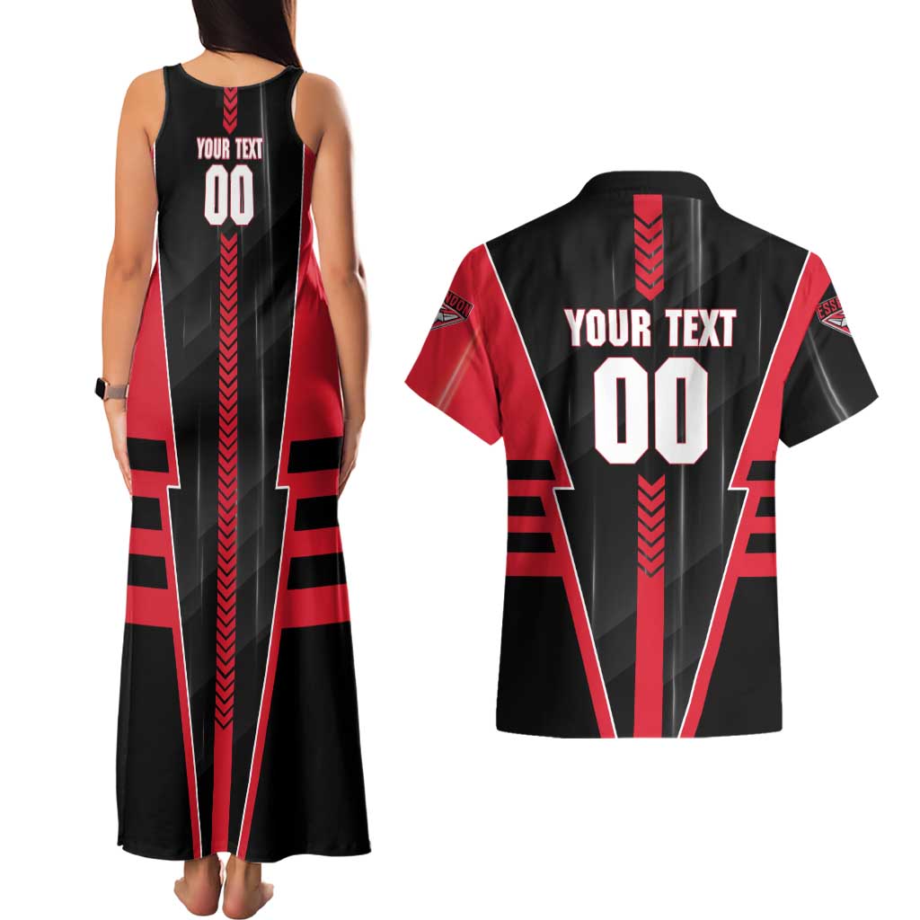Personalized Essendon Bombers Couples Matching Tank Maxi Dress and Hawaiian Shirt Modern Geometric Sports Graphic Style
