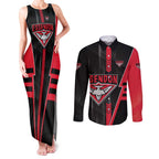 Personalized Essendon Bombers Couples Matching Tank Maxi Dress and Long Sleeve Button Shirt Modern Geometric Sports Graphic Style