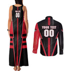 Personalized Essendon Bombers Couples Matching Tank Maxi Dress and Long Sleeve Button Shirt Modern Geometric Sports Graphic Style