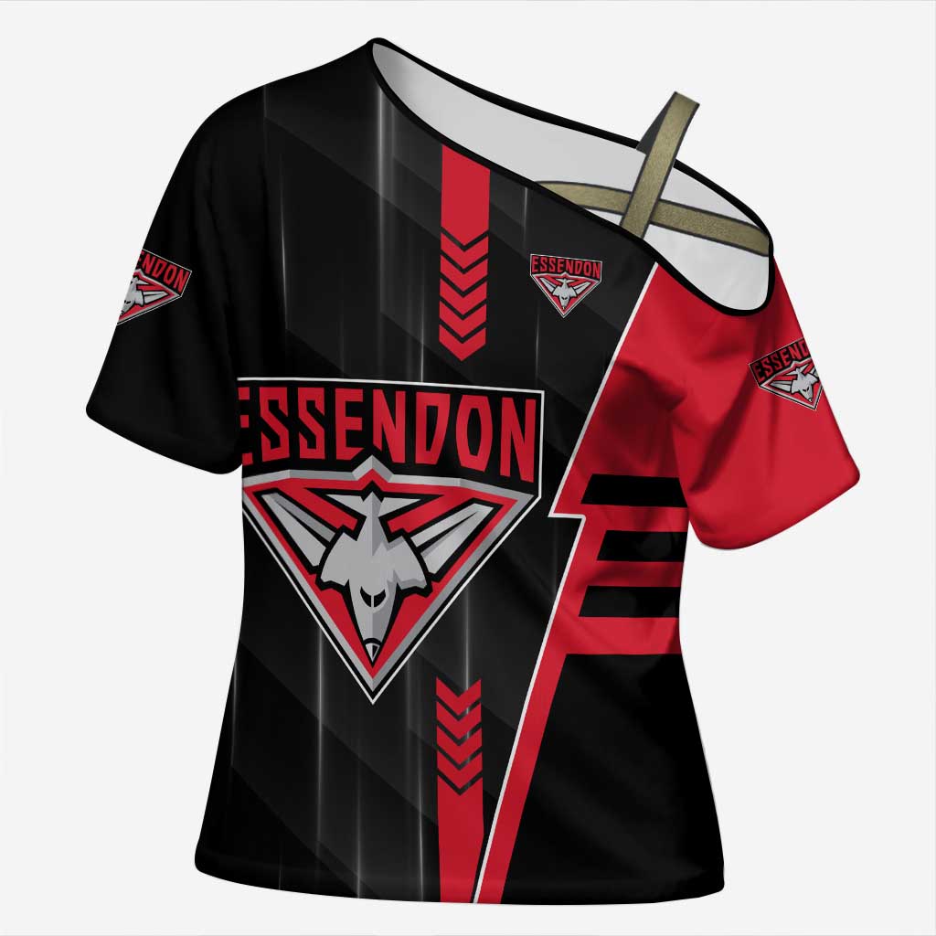 Personalized Essendon Bombers Cross Shoulder Shirt Modern Geometric Sports Graphic Style
