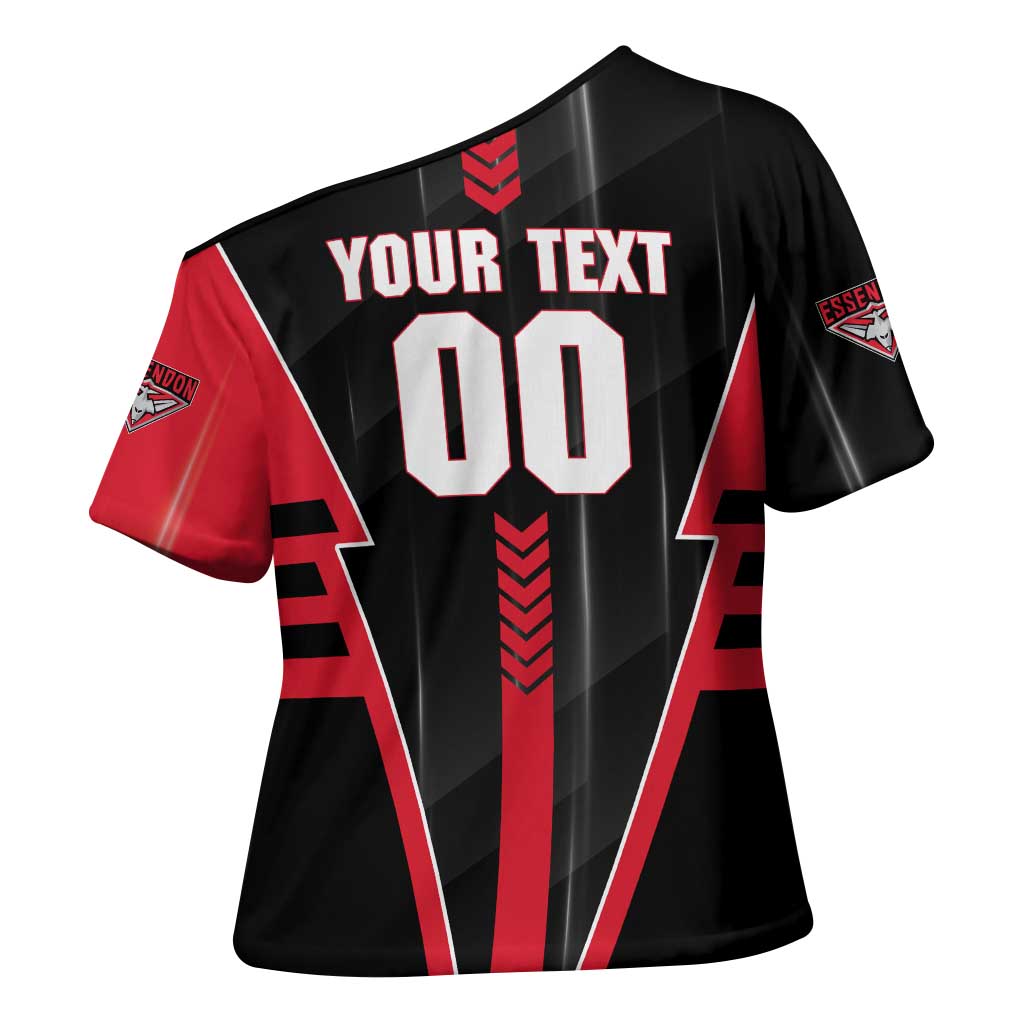 Personalized Essendon Bombers Cross Shoulder Shirt Modern Geometric Sports Graphic Style