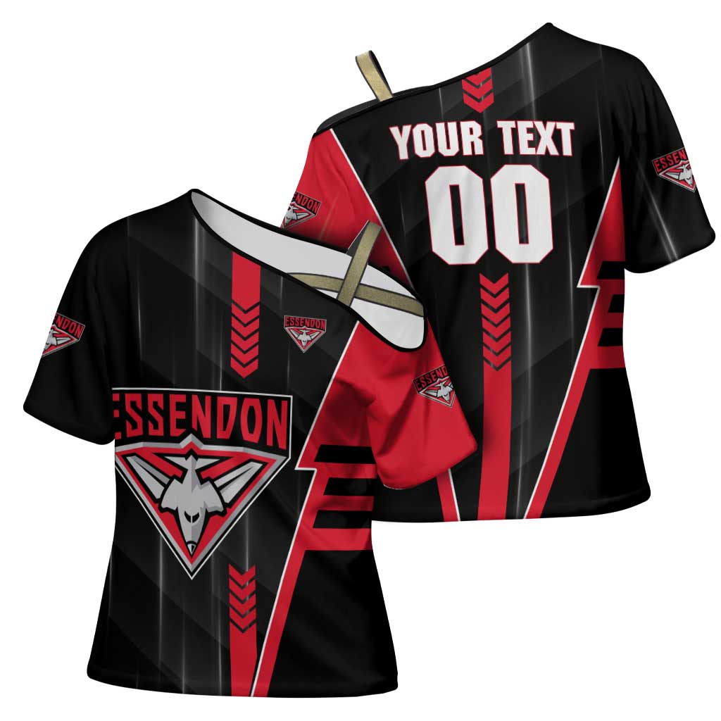 Personalized Essendon Bombers Cross Shoulder Shirt Modern Geometric Sports Graphic Style