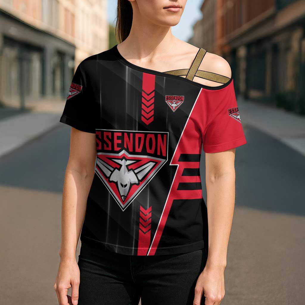 Personalized Essendon Bombers Cross Shoulder Shirt Modern Geometric Sports Graphic Style