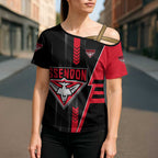 Personalized Essendon Bombers Cross Shoulder Shirt Modern Geometric Sports Graphic Style
