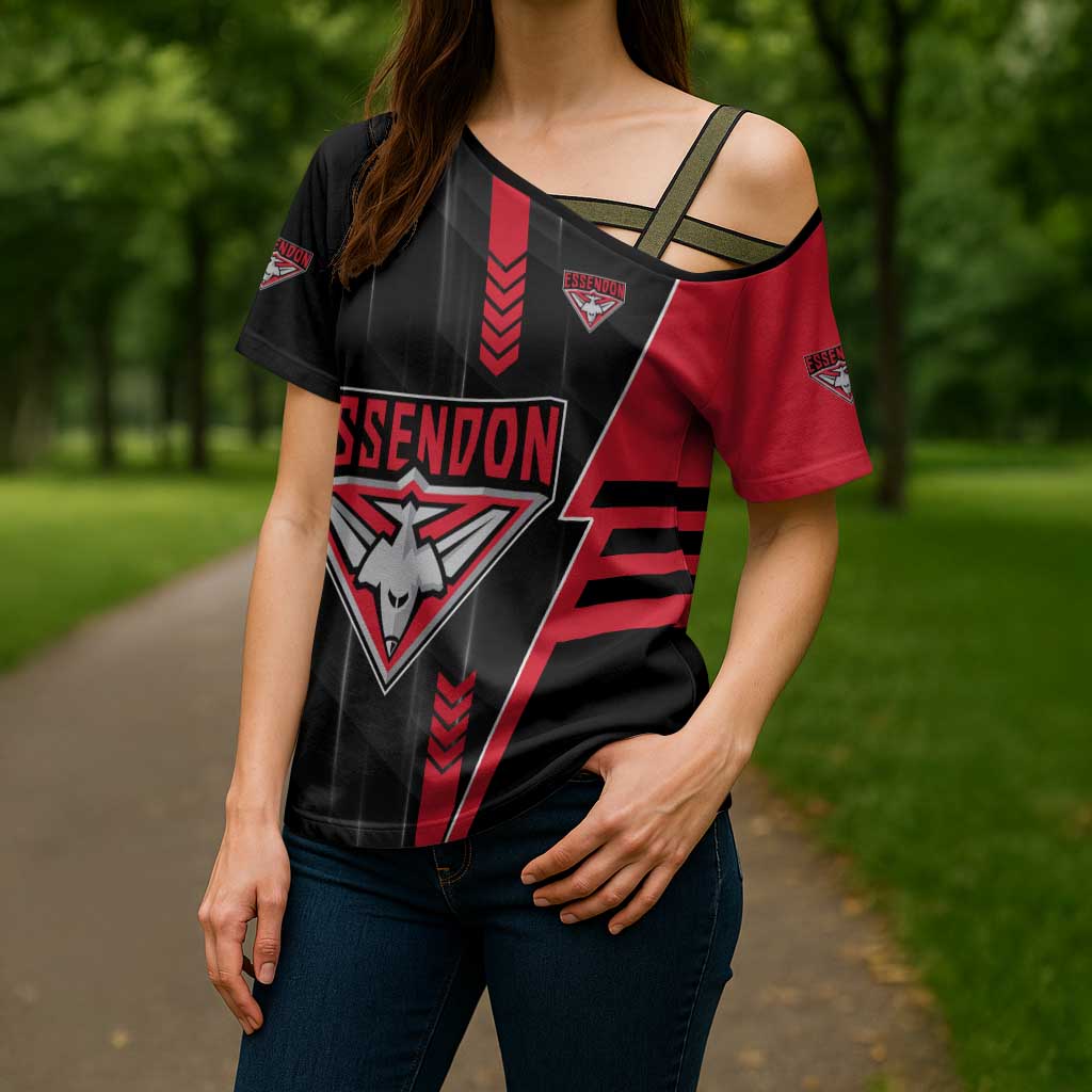 Personalized Essendon Bombers Cross Shoulder Shirt Modern Geometric Sports Graphic Style