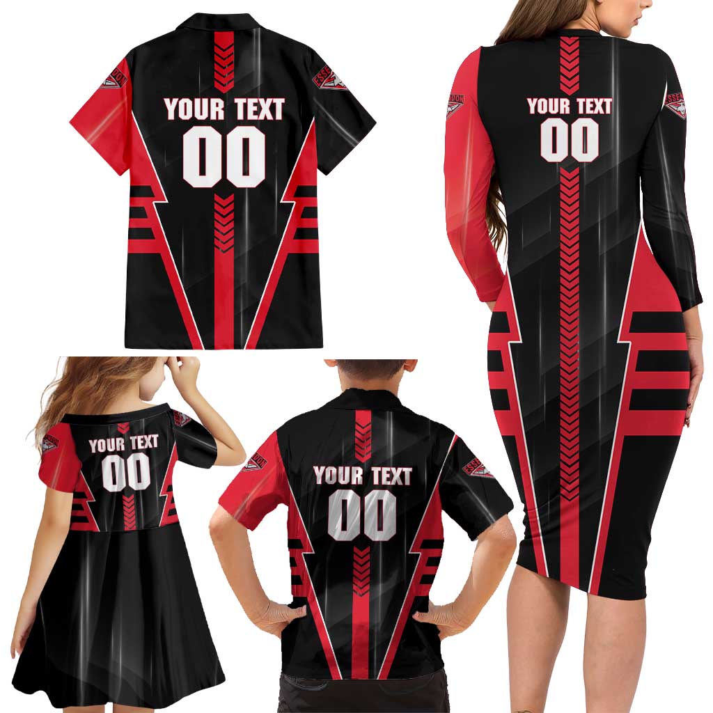 Personalized Essendon Bombers Family Matching Long Sleeve Bodycon Dress and Hawaiian Shirt Modern Geometric Sports Graphic Style