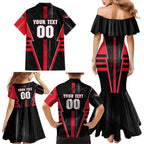 Personalized Essendon Bombers Family Matching Mermaid Dress and Hawaiian Shirt Modern Geometric Sports Graphic Style