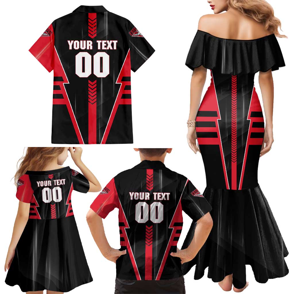 Personalized Essendon Bombers Family Matching Mermaid Dress and Hawaiian Shirt Modern Geometric Sports Graphic Style